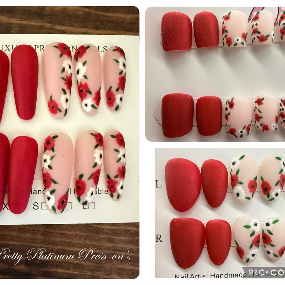 Floral Red and Pink Press-On Nails